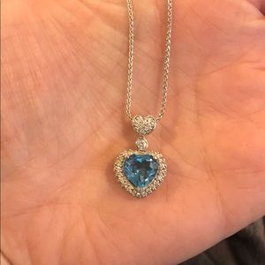 14K white gold Blue Topaz & Diamond Heart Pendant w chain
